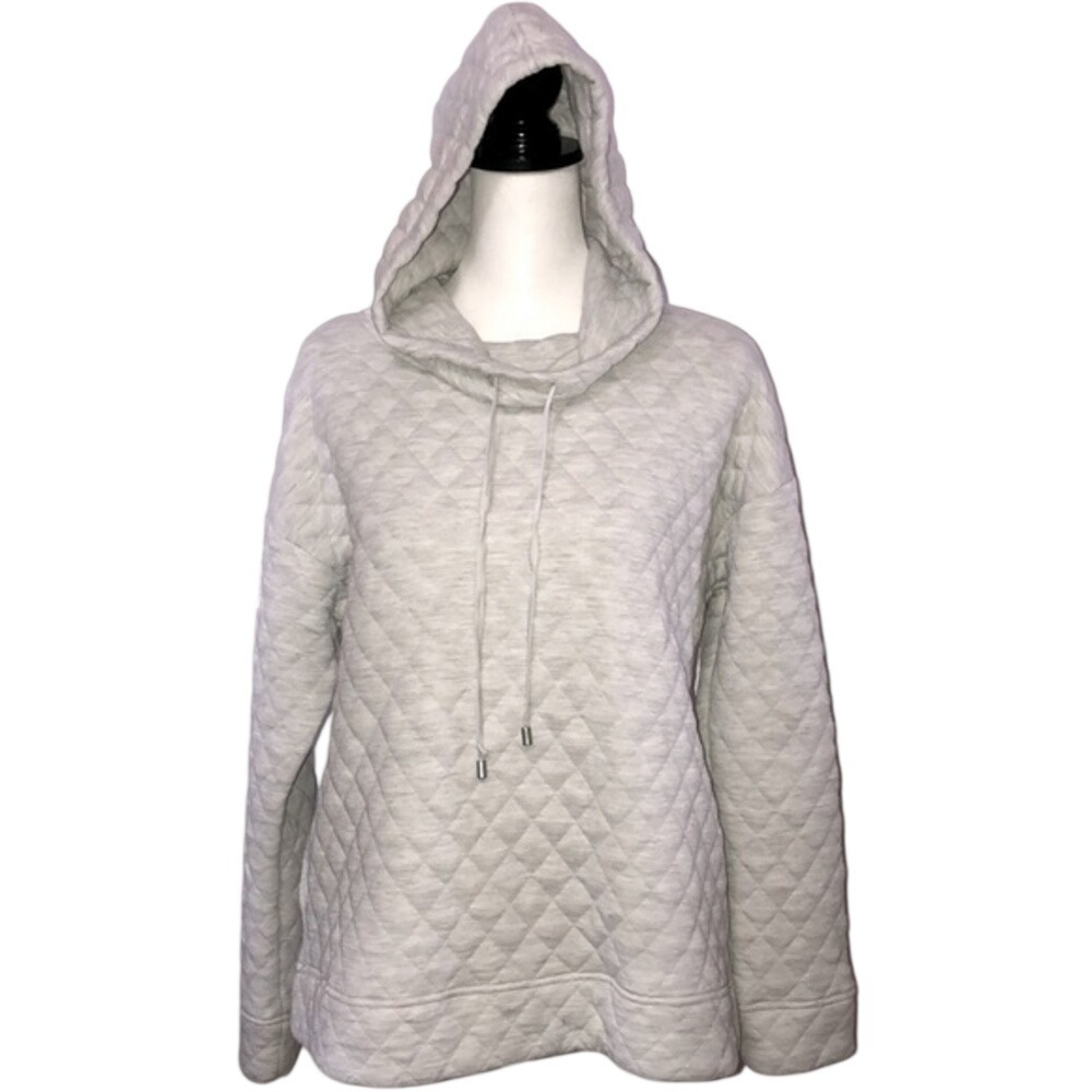 Jones New York Quilted Cowl Neck Pullover Hoodie Gray Womens M